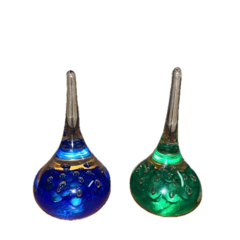 Vintage Murano Green & Blue Bubble Teardrop Glass Art
